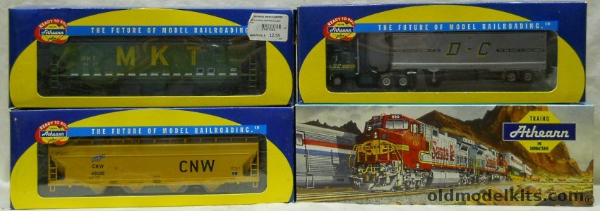 Athearn 1/87 91089 DC Trucking Co. Freightliner And 40' Trailer / 7212 CNW North Western ACF Centerflow Hopper / 2908G Sante Fe 50' Map Box Car / 7165 MKT 54' PS Hopper - HO Scale plastic model kit